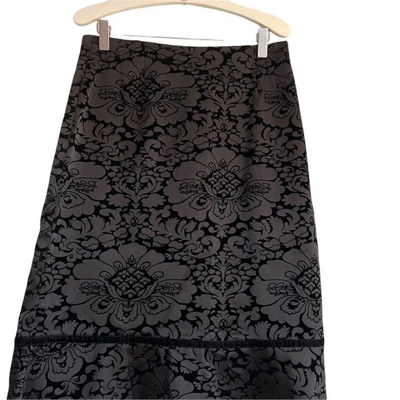 Vintage Miss Lilly Flocked Satin Black Damask A-Line Skirt Small Made in USA - Picture 3 of 6